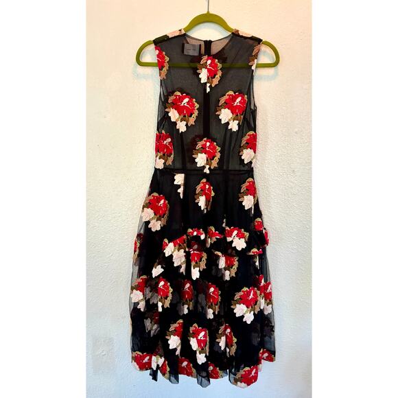 Simone Rocha 2015 Embroidered Tulle Midi Dress Black Floral UK 8 US 4 S Small - Picture 5 of 10